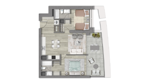 Venta de departamento en Reñaca, Viña del Mar con vista al mar, 2 dormitorios y 2 baños Tipo C de Makroplaza - Planta