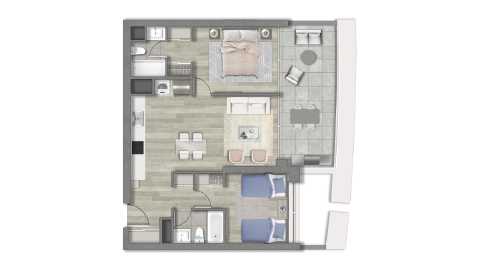 Venta de departamento en Reñaca, Viña del Mar con vista al mar, 2 dormitorios y 2 baños Tipo C1 de Makroplaza - Planta