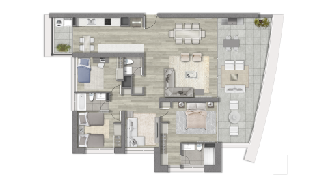 Departamento en venta en Reñaca, Viña del Mar con vista al mar, 3 dormitorios y 3 baños de Makroplaza - Planta